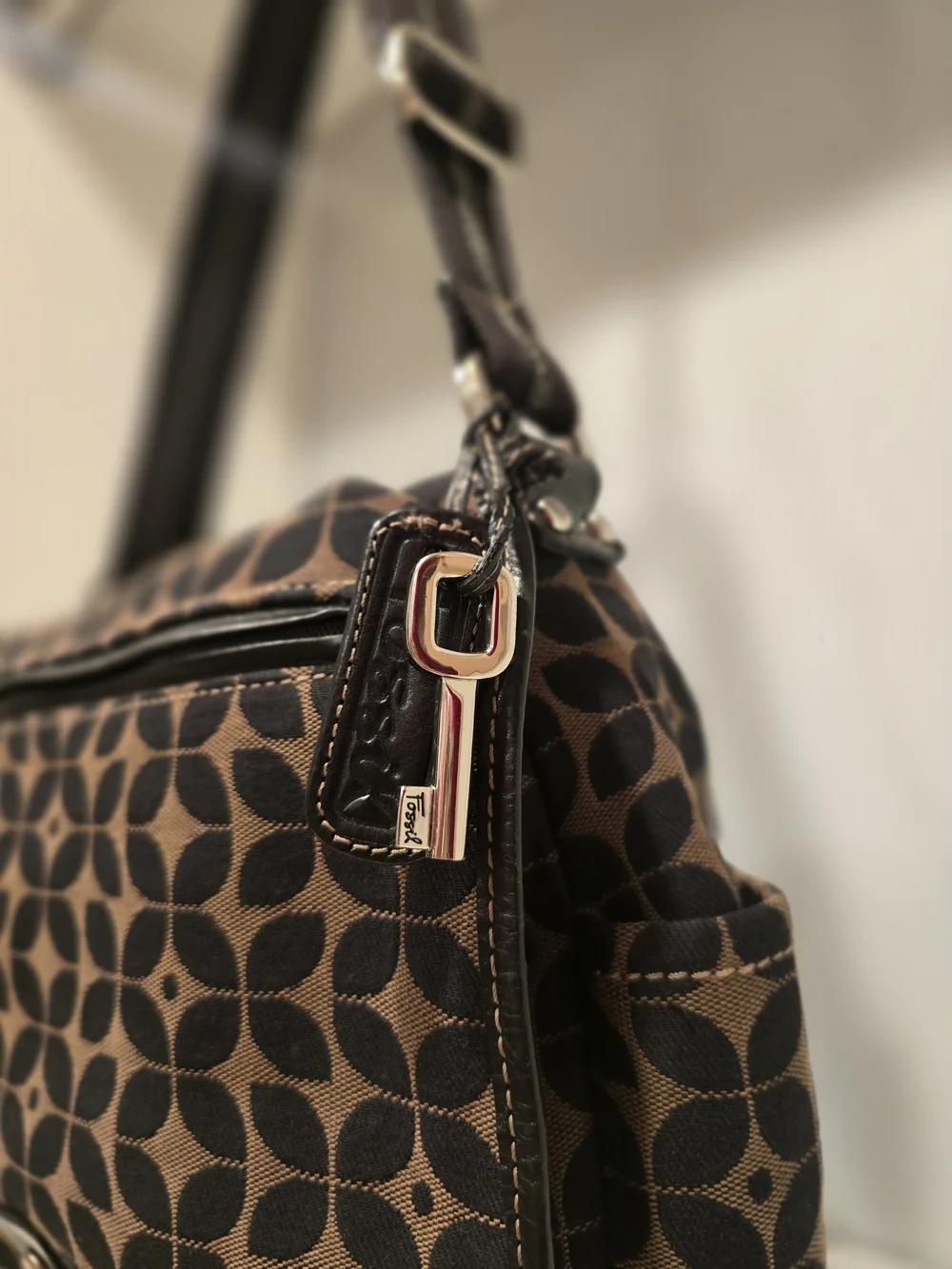 Fossil Brown and Black Geometric Print Crossbody Bag